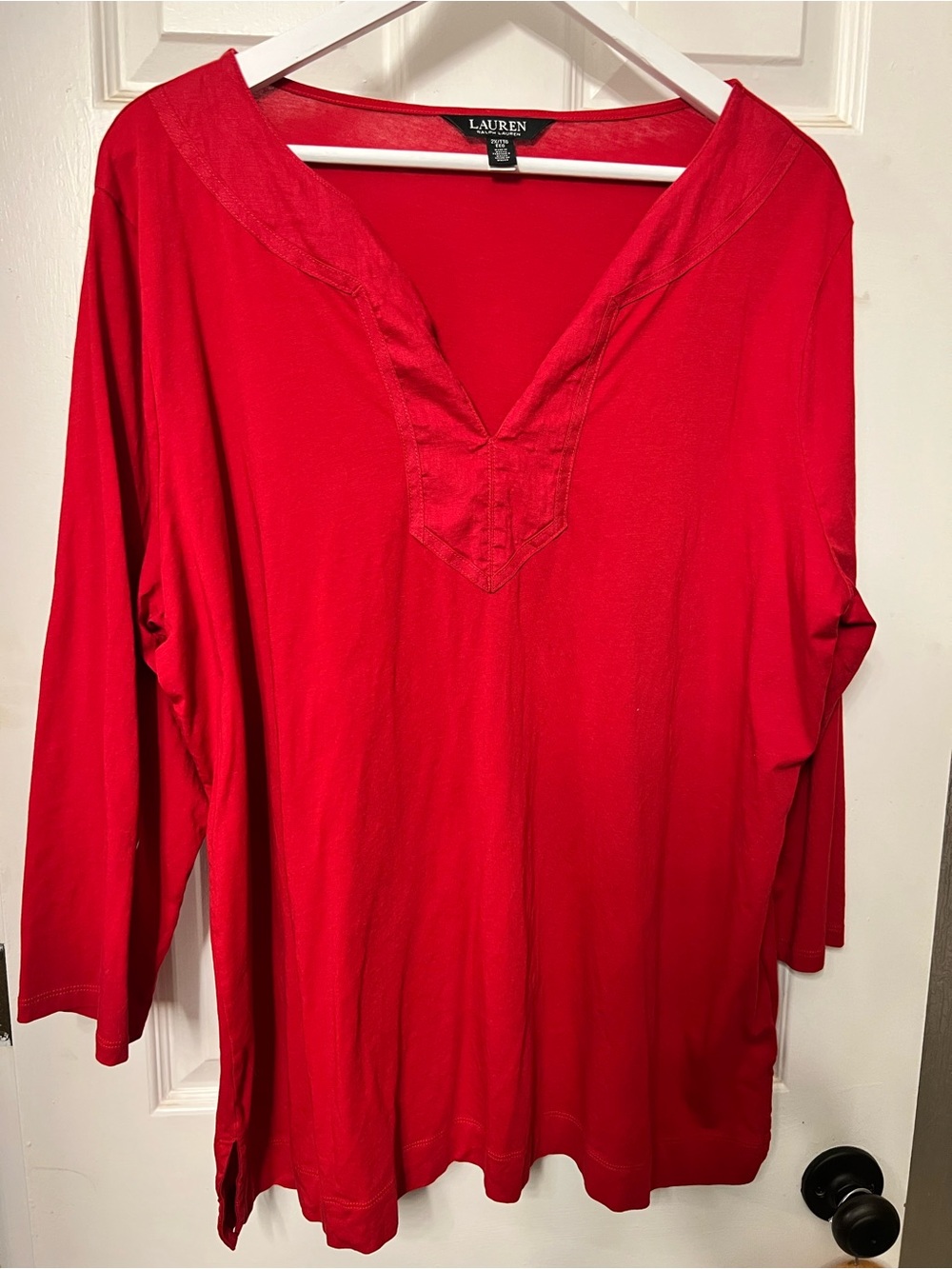 Lauren Ralph Lauren Bright Red V-Neck Long Sleeve Tee